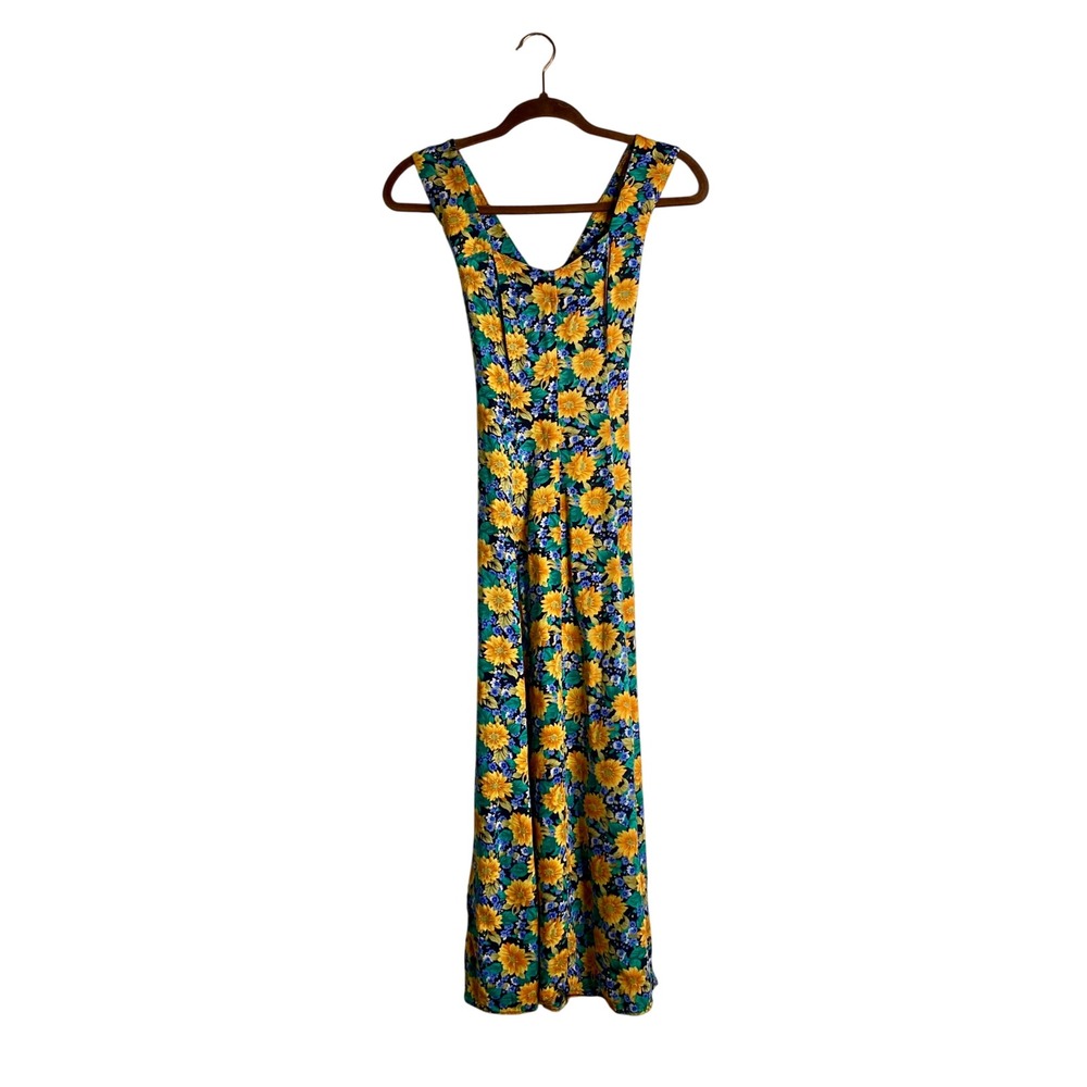 VTG 90s All That Jazz Sunflower Cross Back Midi Dress Grunge Cottagecore XS S